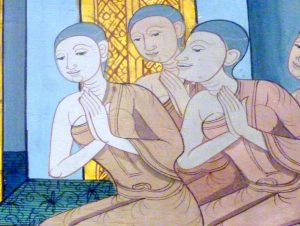 Dettaglio dipinto raffigurante monache theravada