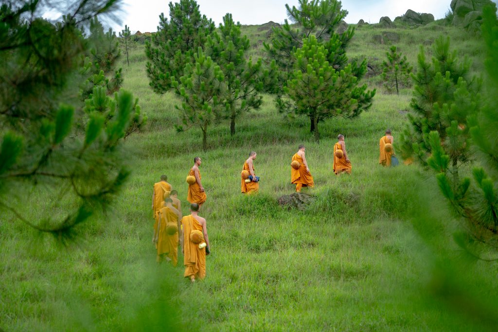 Monaci buddhisti in cammino